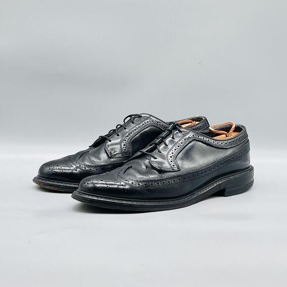 Florsheim Shoes Mens 10 Black Leather Longwing Vintage Oxford Dress Brogue